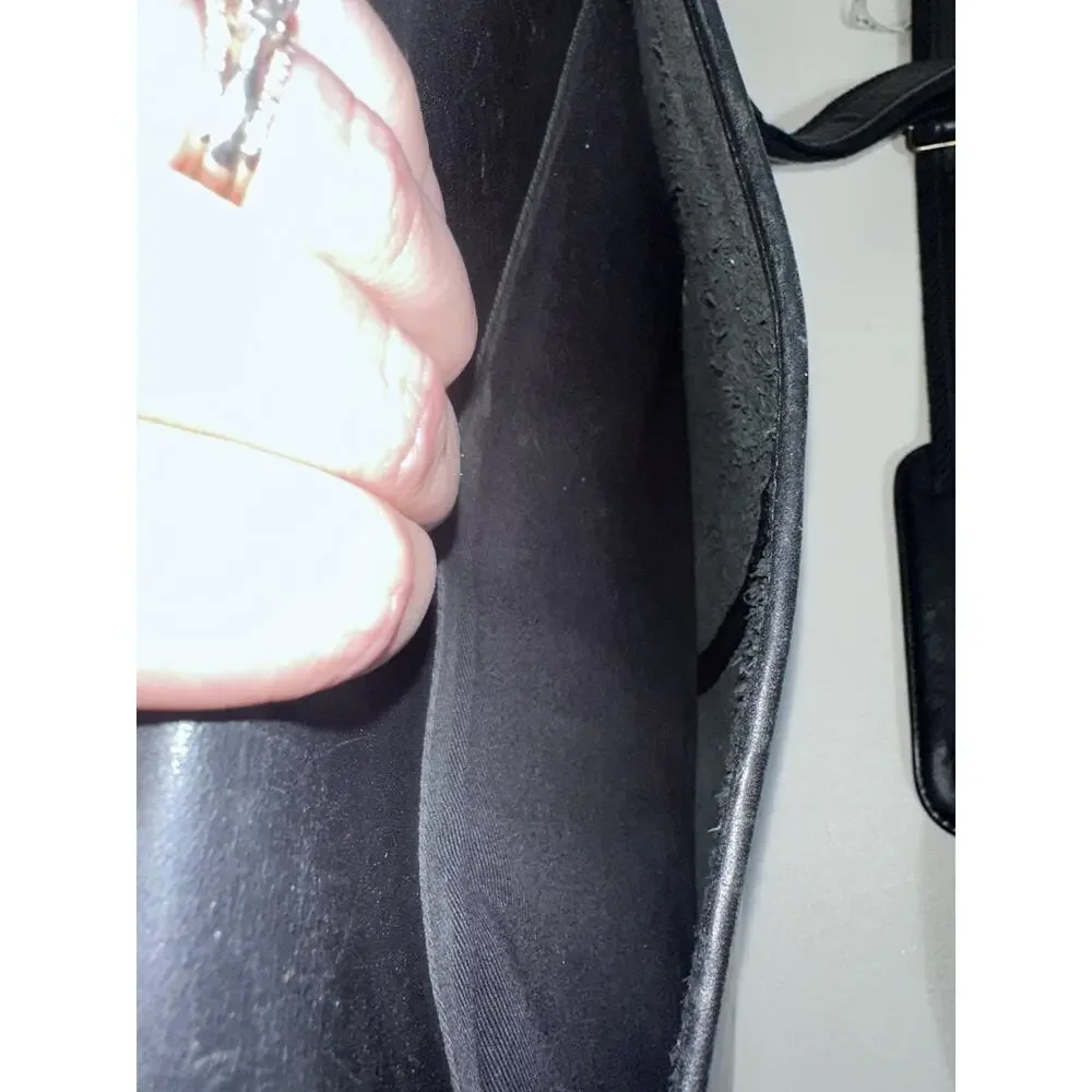Black Leather Vtg Messenger Bag Turn Lock Laptop Bag Briefcase